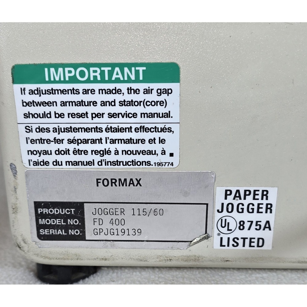 FORMAX Paper Jogger FD400 Variable Speed 800‎ Sheet Compact Fits Up To 8.5X14" - Picture 6 of 6